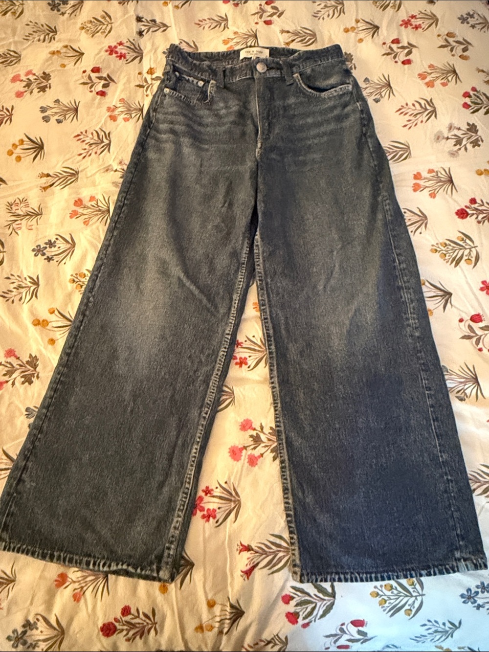 rag & bone Wide Leg Jeans in Washed Denim